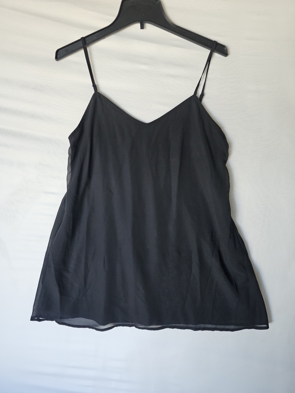 Black Slip Mini Dress - Minimalist Spaghetti Strap - Size L